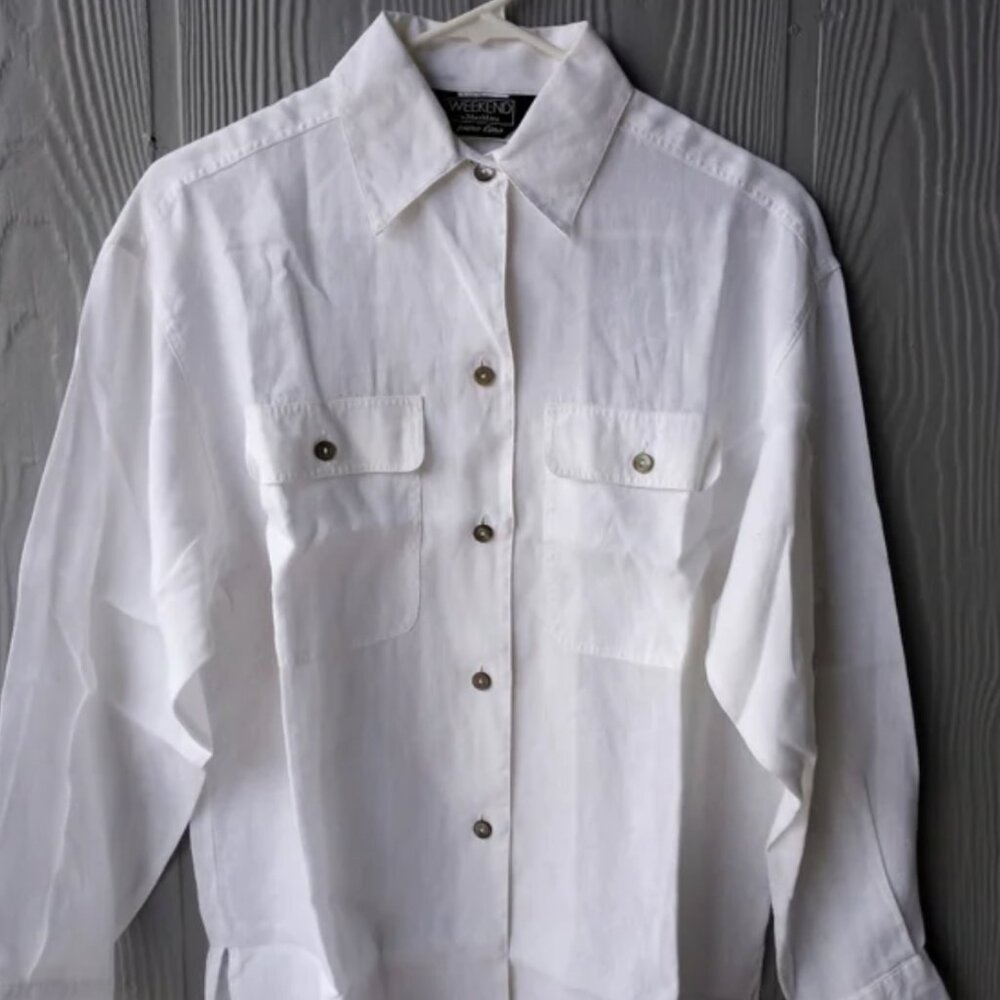 Max Mara White 100% Linen Shell Button-Up - image 2